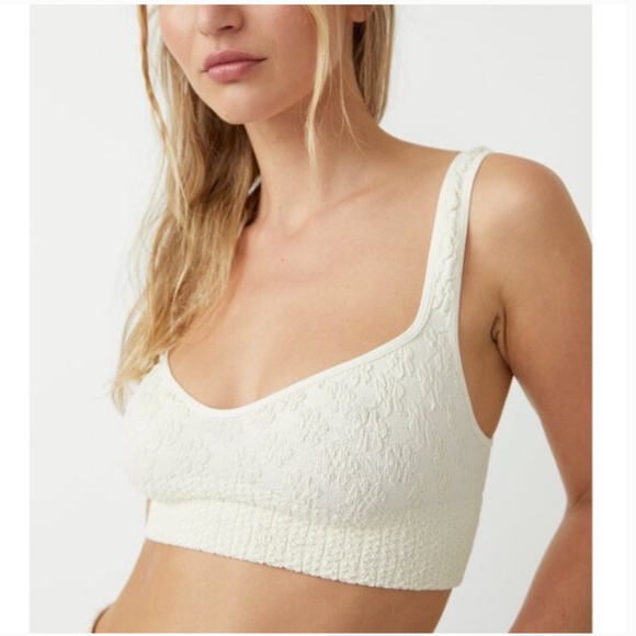 Free People Other - FP Intimatley Touch Of Love Bralette Ivory Floral Smocked M/L Medium Large Med L